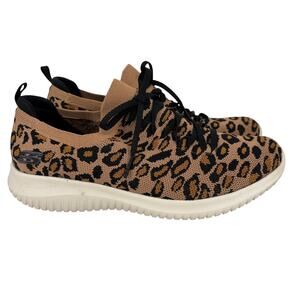 Skechers‎ Ultra Flex Safari Sneakers Size 10 Brown Black Leopard Knit Slip On